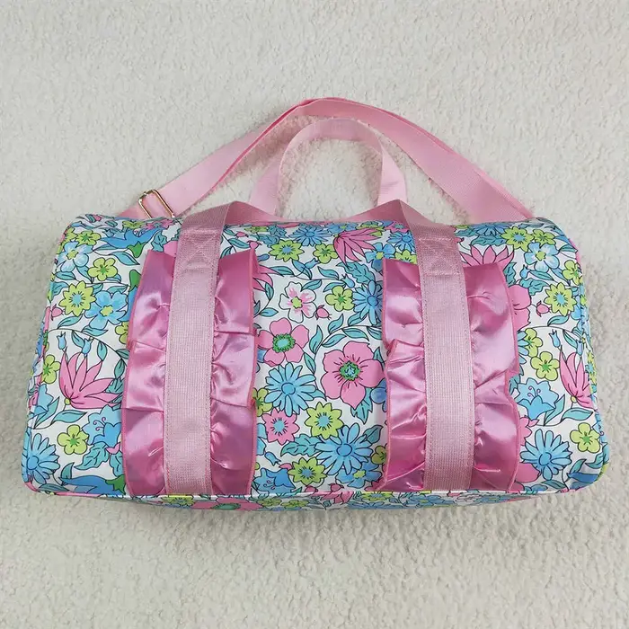 Sac de voyage décontracté en toile rose à volants floraux pour femme avec fermeture éclair pour les 