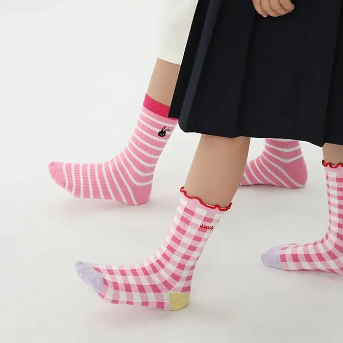 4 paires de chaussettes roses pour filles, chaussettes mi-tube en coton pour enfants, chaussettes co
