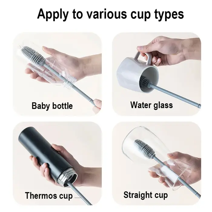 Brosse à biberons, Rotation à 360 degrés, brosses en Silicone à Long manche, outils de nettoyage de 