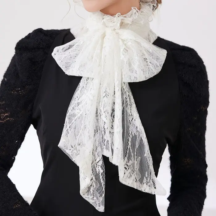 Faux col décoratif avec nœuds à volants pour femmes et filles, pull détachable, demi-chemise, col ha