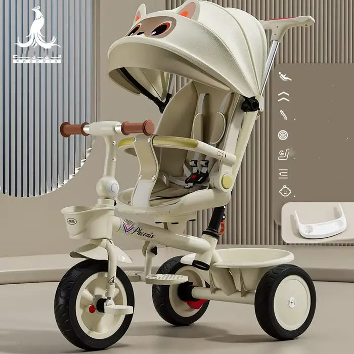Poussette bébé tricycle pliable pour enfants avec réglage de position allongée deux sens grande poussette vélo pour promenades et voyages famille