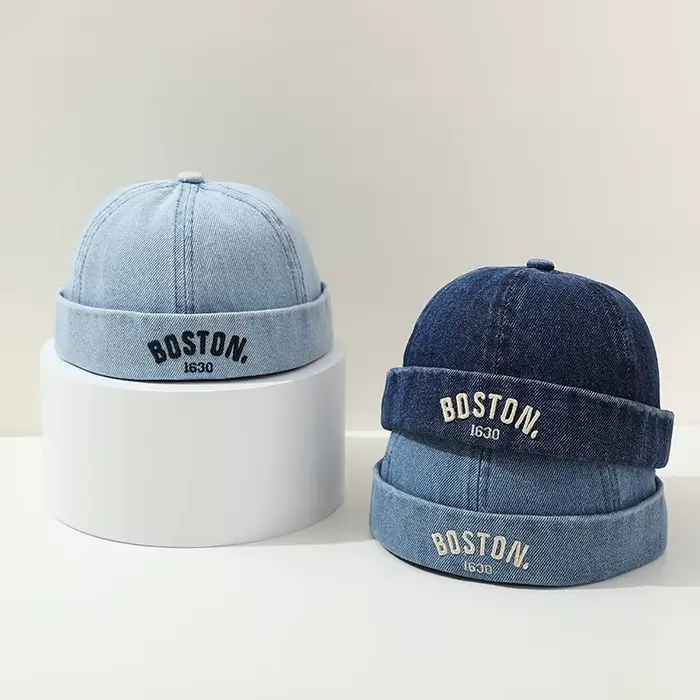 Casquette melon en denim bleu pour enfants, chapeau sans bord pour bébé breton, bonnet de proximité 