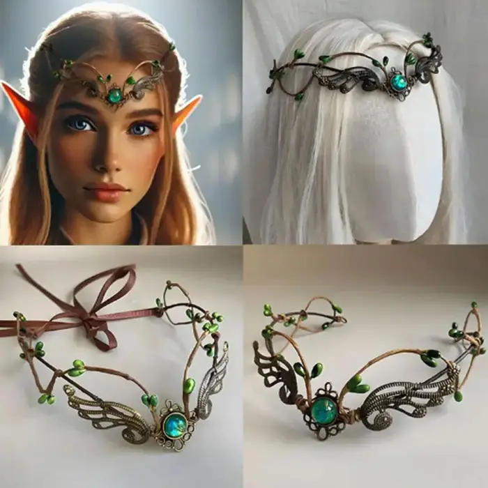 Couronne d'elfe, diadème d'elfe, serre-tête de vigne, couronne de sorcière féerique, bandeau gothiqu