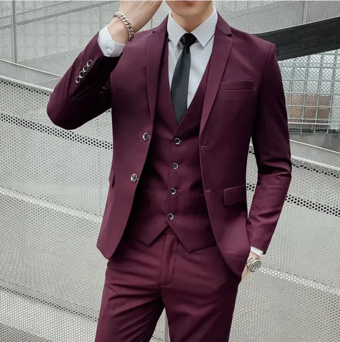 Costume (Blazer + gilet + pantalon) pour hommes, mode affaires, tendance en plein air, couleur unie,