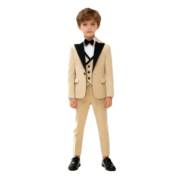 Ensemble de smoking élégant 4 pièces noir pour garçon : blazer, gilet, pantalon – Tenue de cérémonie