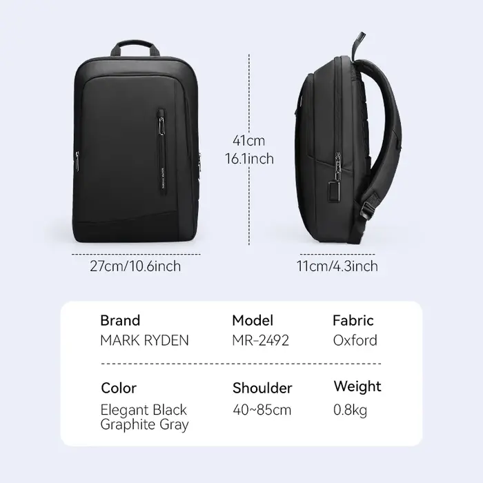 Sac à dos pour ordinateur portable fin pour homme Mark Ryden, léger, résistant à l'eau, sac à dos de