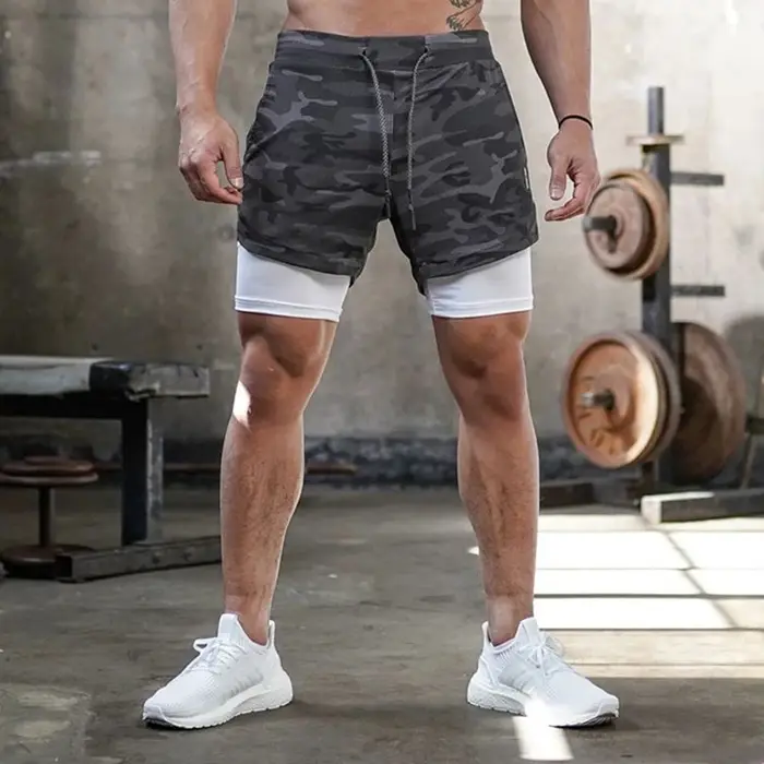 Short de course camouflage pour hommes, Short de sport 2 en 1, séchage rapide, entraînement, Fitness