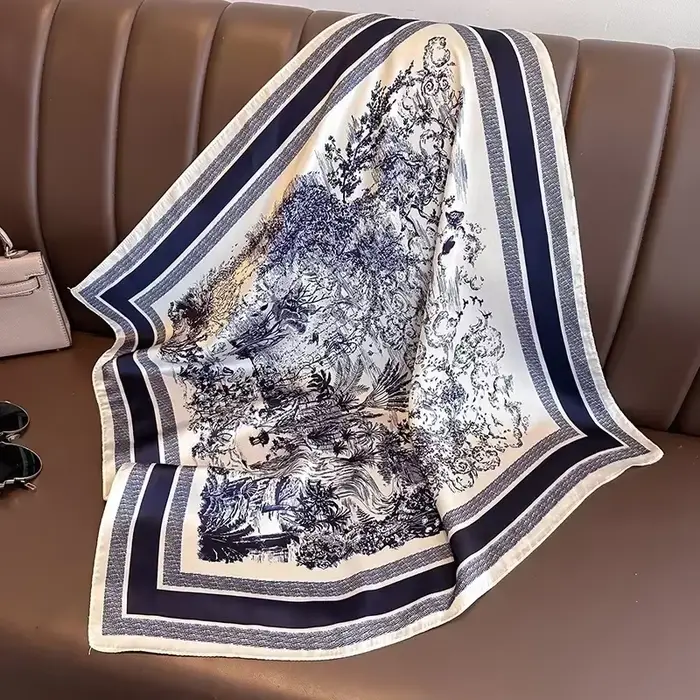 2025 printemps et automne nouveau 100% écharpe en Polyester femmes 70 cm imprimé carré écharpe en pl