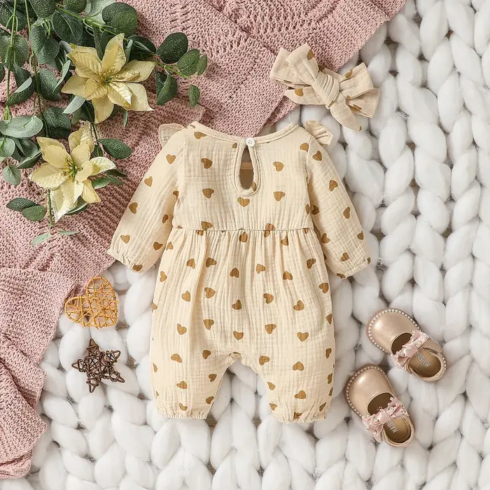 Combinaison à manches longues avec nœud papillon pour bébé fille, combinaison décontractée, amour im