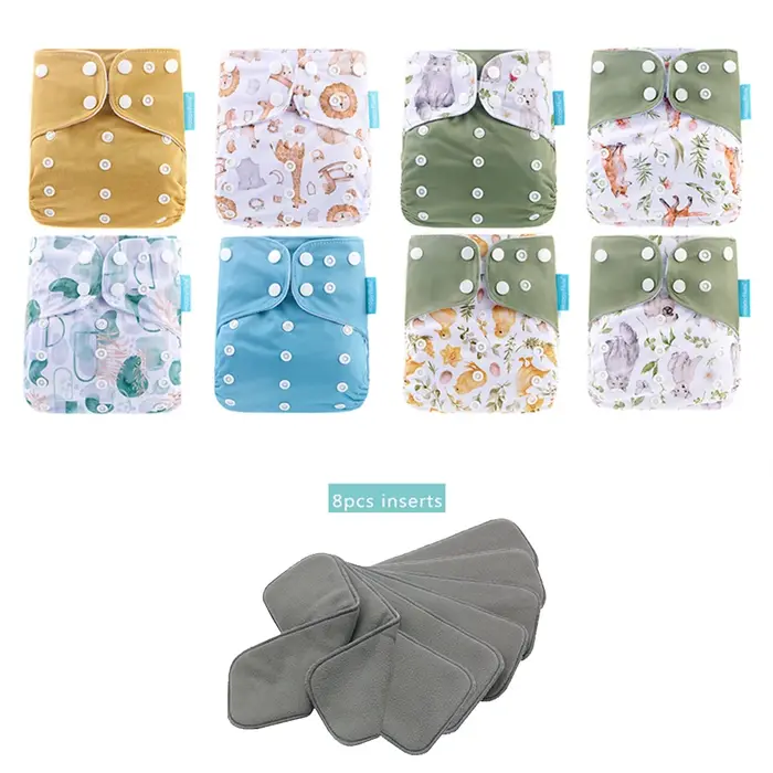 Ensemble de couches lavables réutilisables avec inserts de charbon de bambou pour bébé de la naissance à la propreté ###TITRE###