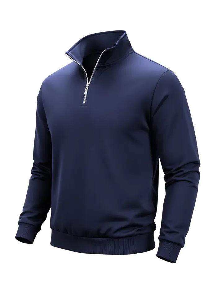Sweat-shirt à demi-fermeture éclair pour homme, couleur unie, col roulé, pull à manches longues, pou