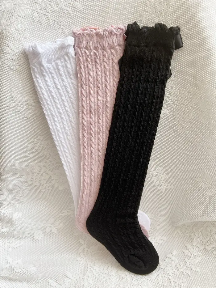3 paires de chaussettes longues au-dessus du mollet pour filles