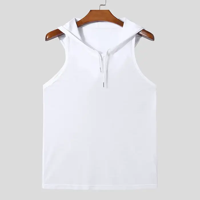 Nouveau Chic hommes à capuche sport débardeurs Sexy couleur unie Transparent sans manches T-shirt ét
