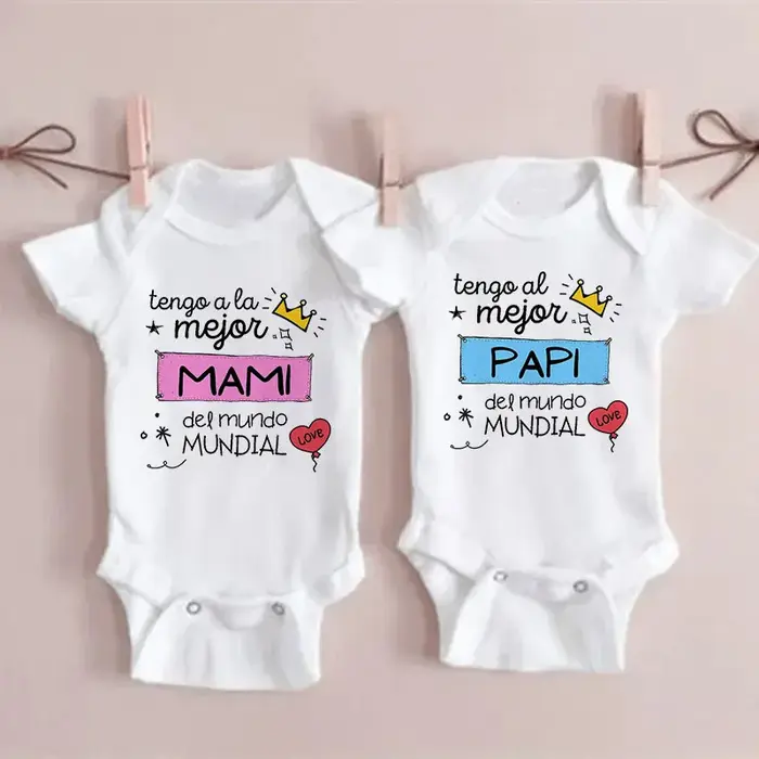 J'ai la meilleure maman et papa du monde, combinaison pour bébé imprimée espagnole, barboteuse à man