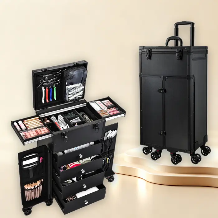 Trousse de maquillage professionnelle à roulettes, 4 tiroirs, étui de Train cosmétique pour coiffeur