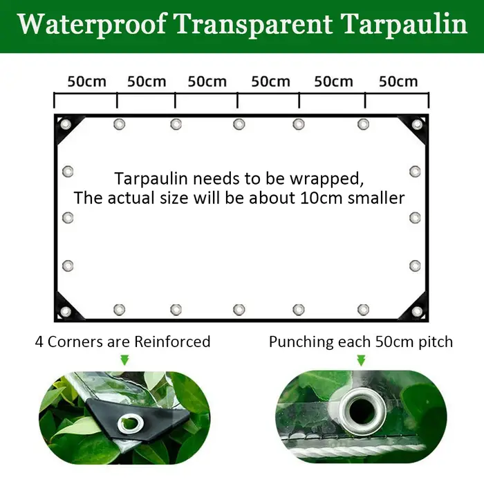 Bâche transparente imperméable en PVC avec œillets, résistante aux intempéries, pliable, couverture 