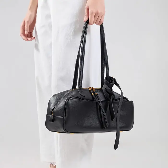 Sac d'oreiller en cuir véritable pour femmes, version haute, sac de bowling en cuir de vache à premi
