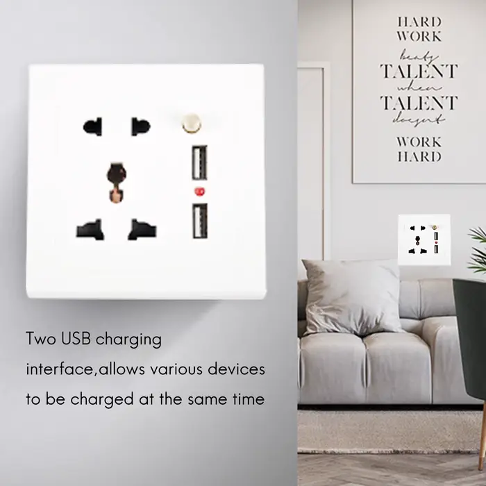 Adaptateur de prise de chargeur mural USB pour touristes, panneau de prise de courant, interrupteur 
