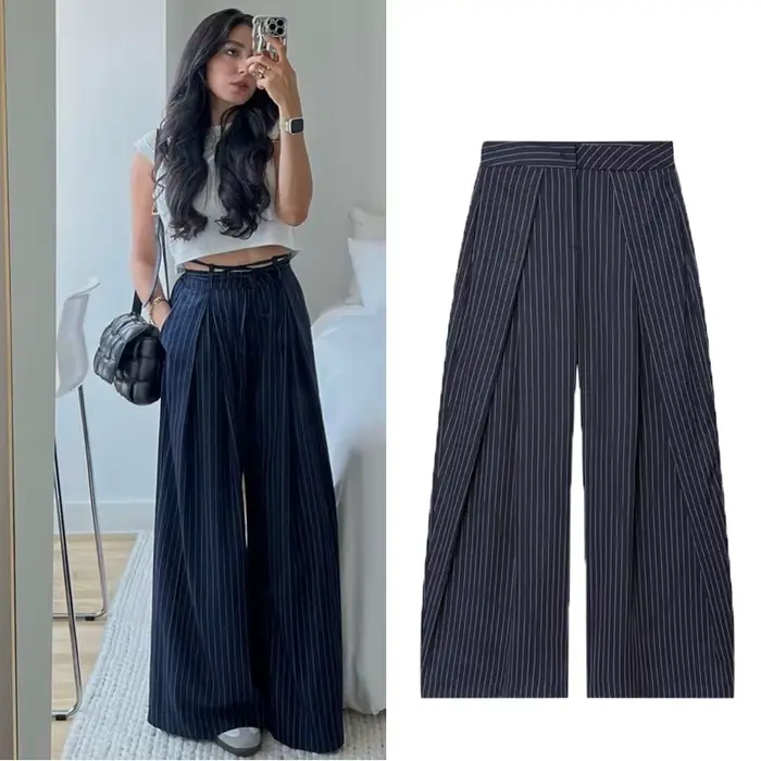 Pantalon Baggy femme pantalon rayé pantalon à jambes larges dames mode décontracté y2k pantalon 2025