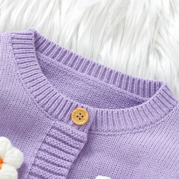 Barboteuse Manches Longues Bébés Filles Imprimé Floral Doux Combinaison Acrylique Nouveau-Né Occasions Spéciales Journées Ordinaires