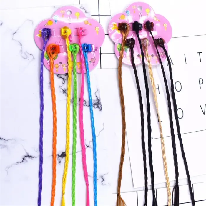 Extensions de cheveux tressés colorés pour filles, pinces à cheveux, queue de cheval tressée arc-en-
