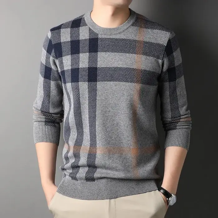 Pull de luxe haut de gamme pour hommes marque de styliste col rond rayé en laine mode européenne tri