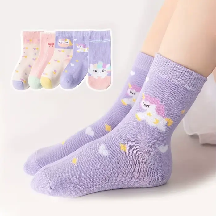 5 paires de chaussettes pour enfants avec motifs de licorne mignons de dessin animé pour filles et b