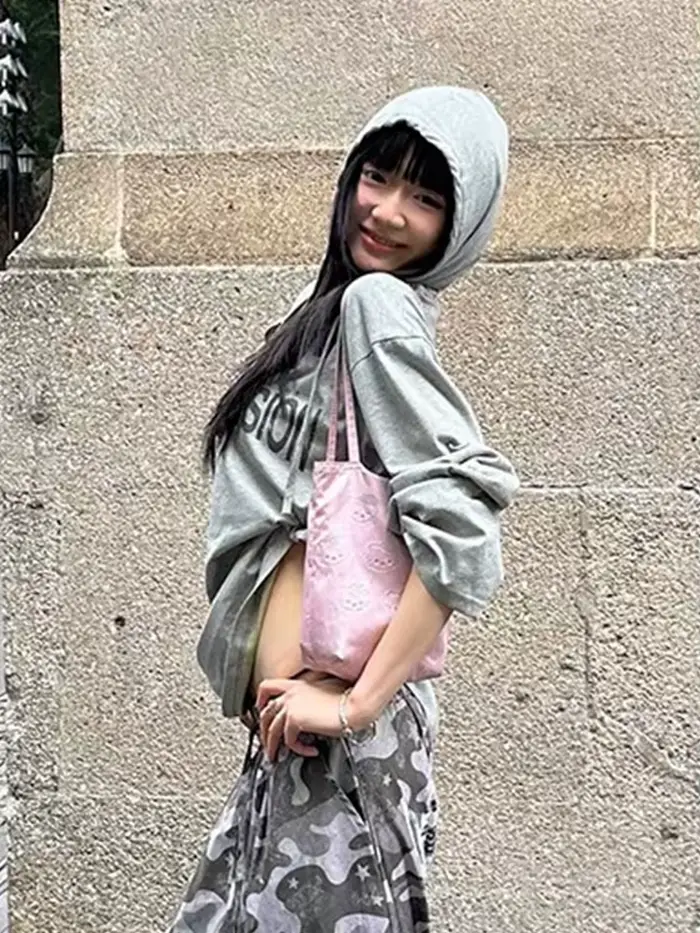 Tonngirls Y2k Vintage T-shirt femmes décontracté ample imprimé graphique hauts à capuche japonais années 2000 Grunge hau