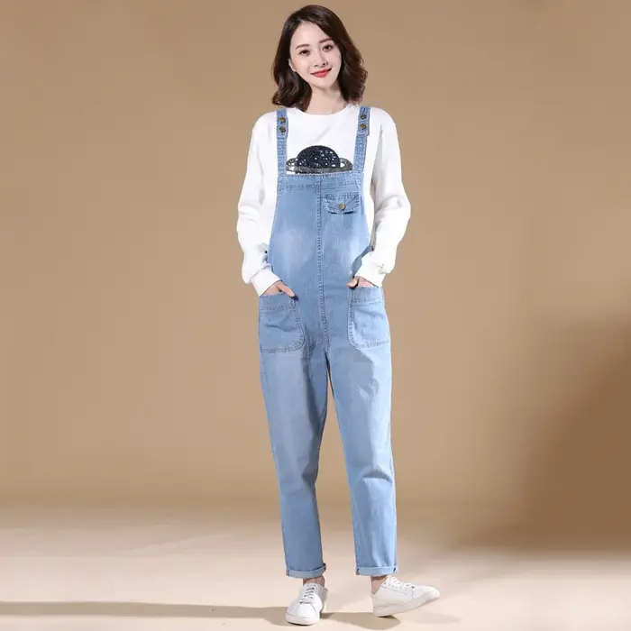 Denim vêtements de maternité ample décontracté femme femmes pantalon jarretelles combinaisons salope