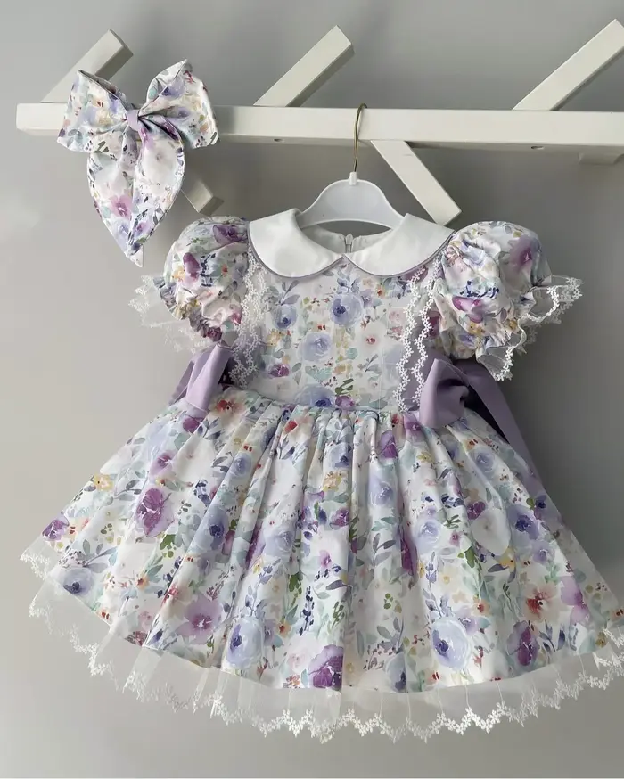 Robe d'été pour bébé fille, broderie de fleurs violettes, robe de princesse Lolita turque Vintage po