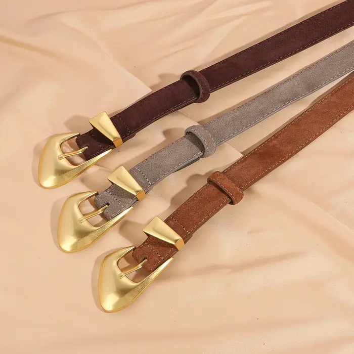 Ceinture de luxe en cuir de vache et daim pour femmes, Style Vintage avec boucle dorée, ceinture de 