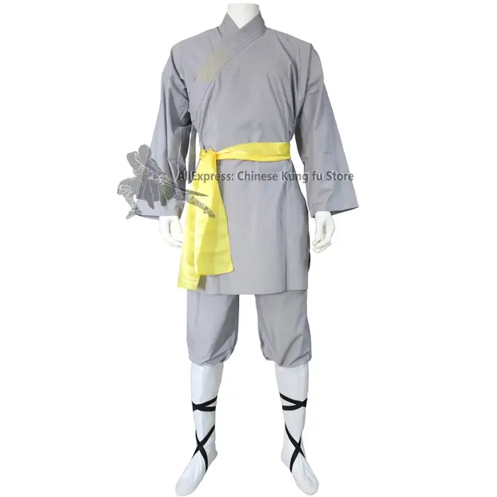 Robe de moine Shaolin en coton gris, uniforme de Kung Fu, Wing Chun, arts martiaux, Tai Chi, ensembl