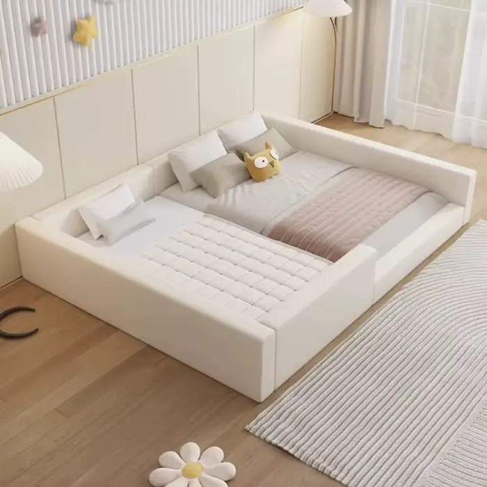 Garde-corps lit rembourré moderne minimaliste Double Queen multifonctionnel pour chambre d'enfant ou adulte sécurité et décoration élégante chambre dormir maison