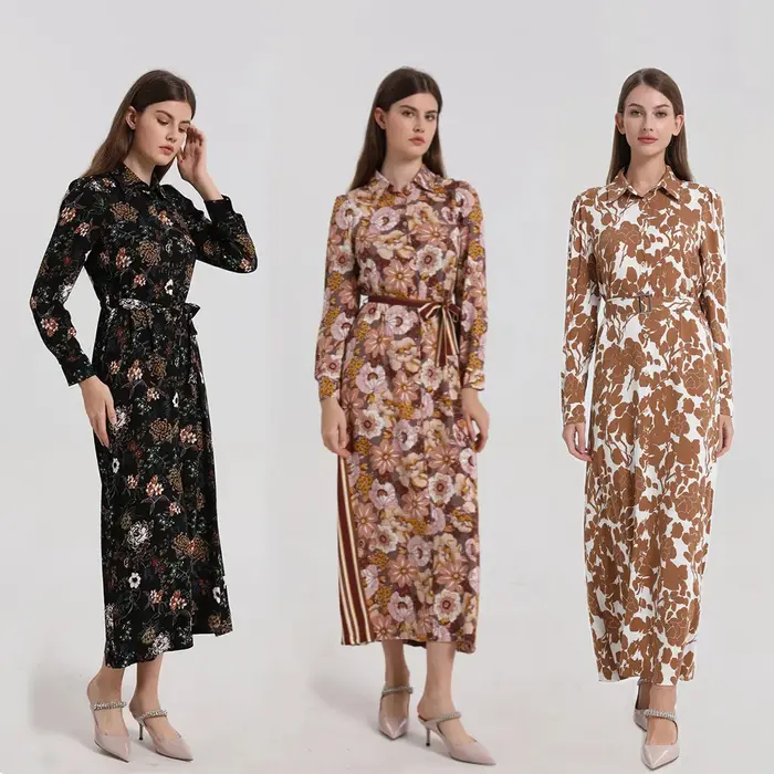 I-ISHA-Robe Maxi Douce Imprimée avec Ceinture, Style Grandes Bol et Femmes, Vêtements, Printemps et 