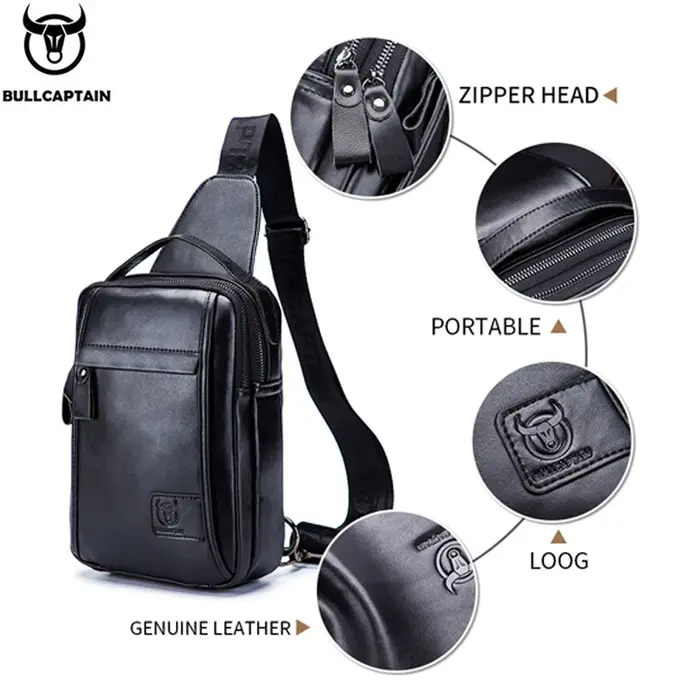 BULLCAPTAIN-Sac de poitrine en cuir véritable pour homme, sac à bandoulière multifonction, peut accu