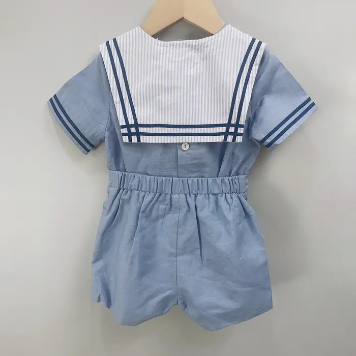 Costume de marin pour garçons et filles, uniforme court bleu marine, ensemble de cravates rayées, ro