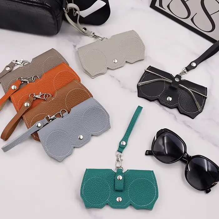 Housse de lunettes en relief Litchi, 1 pièce, jolie pochette suspendue en cuir PU pour lunettes de s