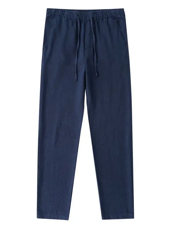 Pantalon Chino décontracté en coton et lin pour hommes, jambes larges, léger, Baggy, survêtement en 