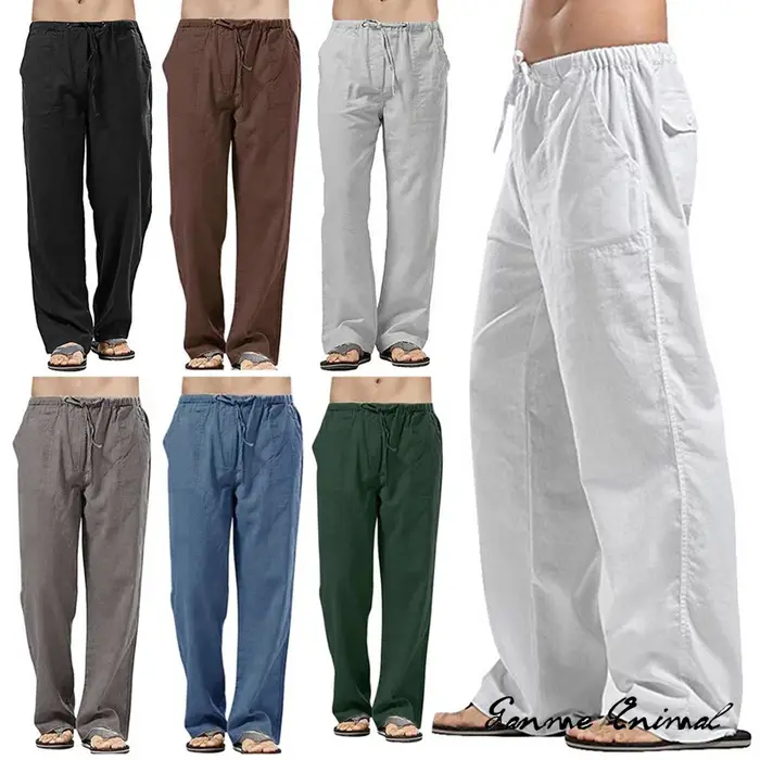 Mode hommes lin pantalons larges coréen pantalon surdimensionné sport Streetwear mâle printemps Yoga