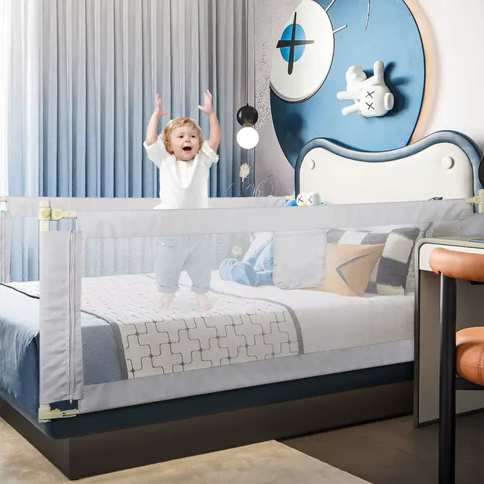 Barrière de lit réglable en hauteur de 70 à 100 cm filet aéré pour enfant sécurité nuit paisible montée facile