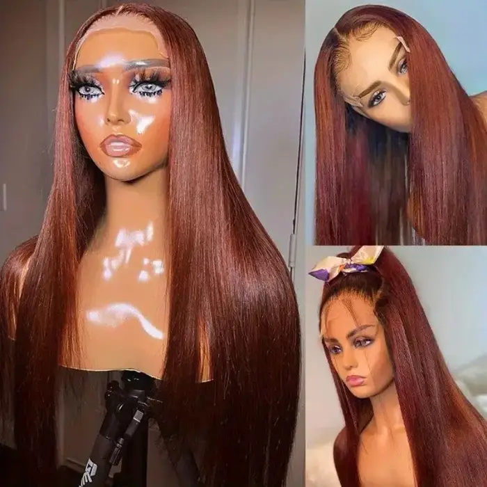 Perruque malaisienne naturelle, cheveux lisses, brun rousse, 4x4, 30 pouces, pre-plucked, avec baby 