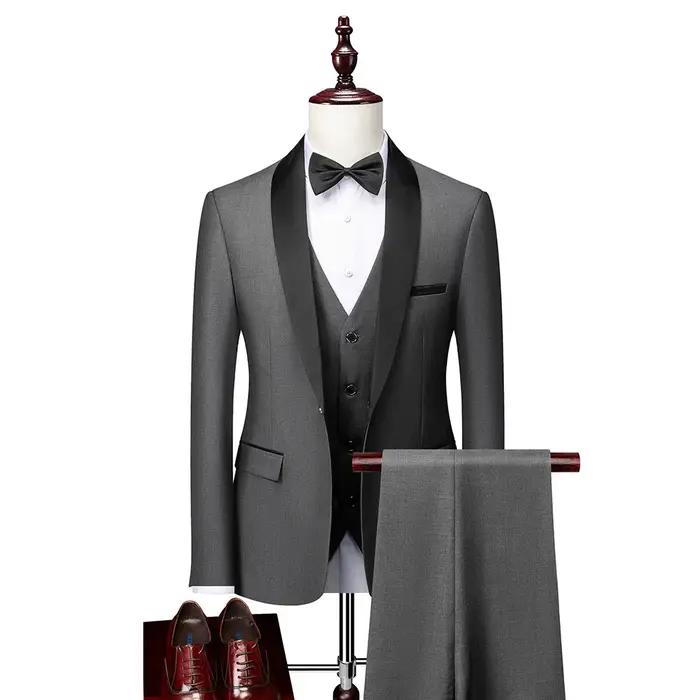 Ensemble de costume noir à revers pour hommes, manteau, gilet, pantalon/affaires pour garçons d'honn