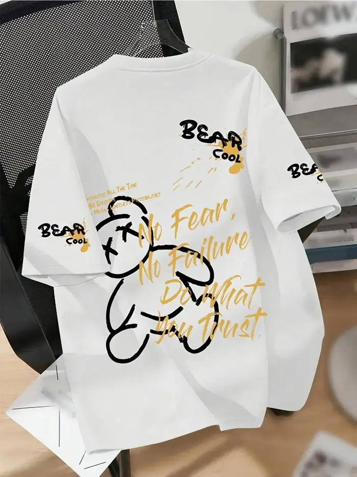 Vente chaude d'été hommes personnalisé ours en peluche imprimé respirant et confortable T-shirt exté