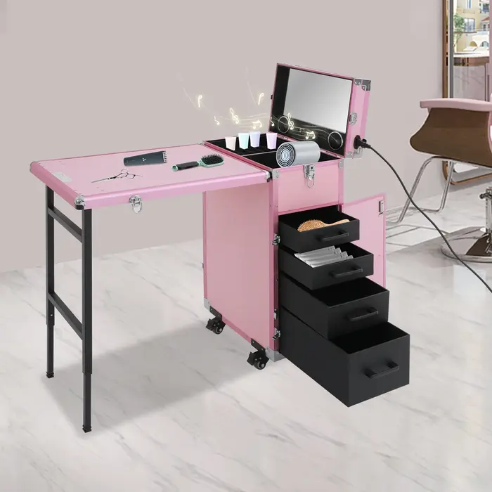 NOUVEAU - Table de manucure professionnelle pliable avec télécommande, trousse de maquillage, table 