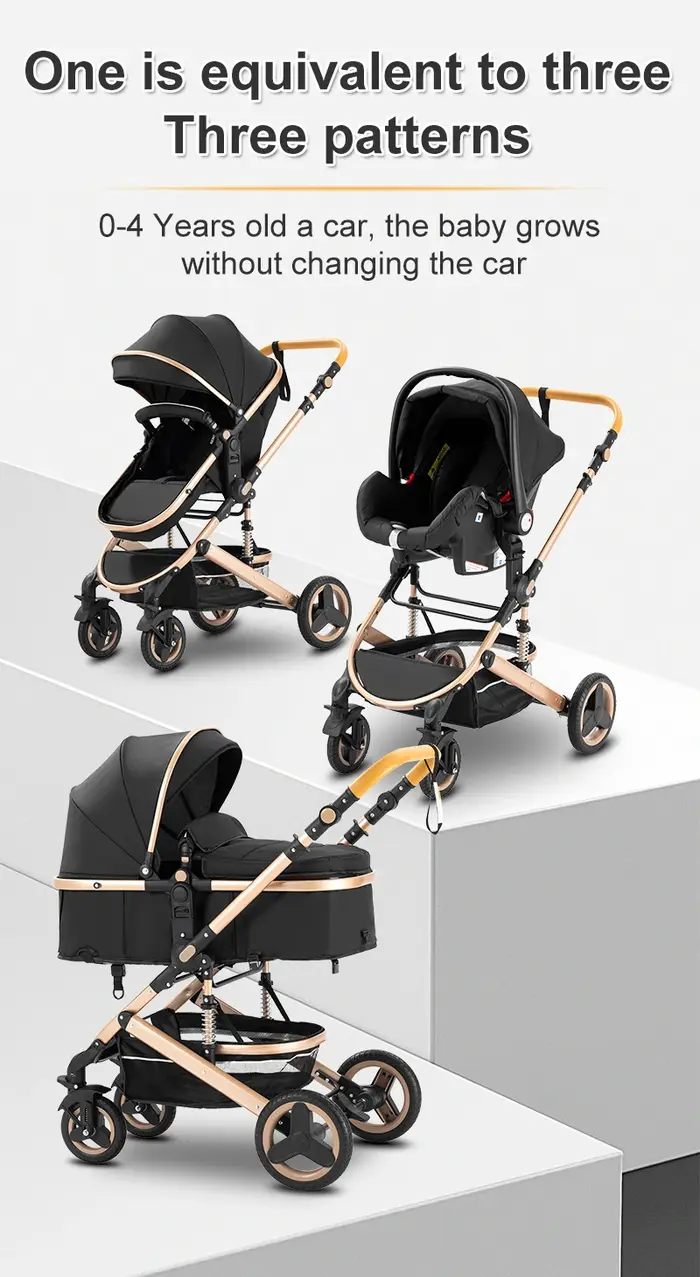 Poussette 3 en 1 avec siège auto et panier de couchage, poussette multifonction pour bébé, poussette