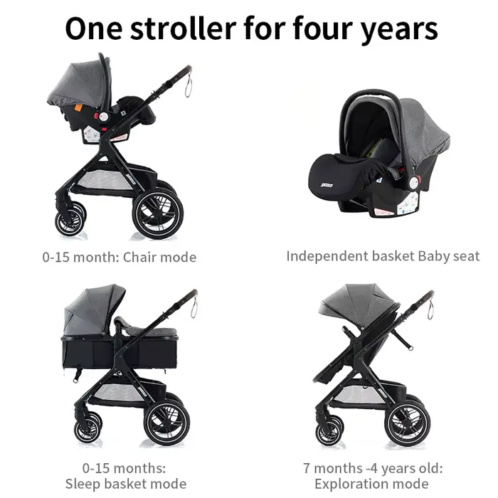 Poussette multifonctionnelle 3 en 1, combinaisons poussette-chauffe-bébé, système de voyage compact 