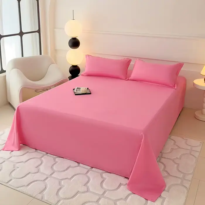 Draps plats de luxe en couleur unie pour chambre à coucher et hôtel, confortable et durable, 10 couleurs disponibles pour personnaliser votre intérieur
