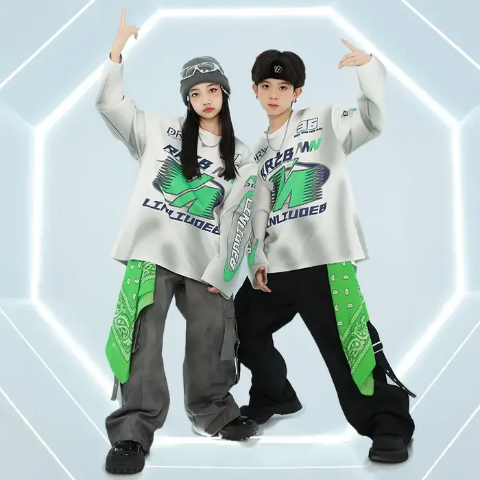 Costume de danse Hip Hop Jazz pour garçons et filles, haut à manches longues, tenue de pantalon, pra