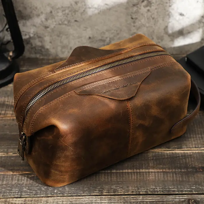 CONTACT'S – sac à cosmétiques suspendu pour hommes, pochette de rangement de voyage en cuir de cheva