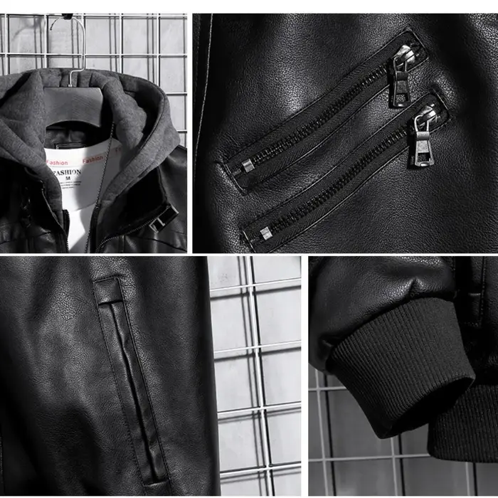 Veste en cuir à capuche pour hommes, manteau d'hiver en cuir PU, vestes pour adolescents, manteau de